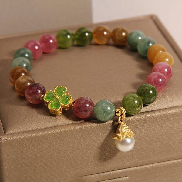 Buddha Stones Colorful Tourmaline Four Leaf Clover Flower Wisdom Bracelet Online - Image 5
