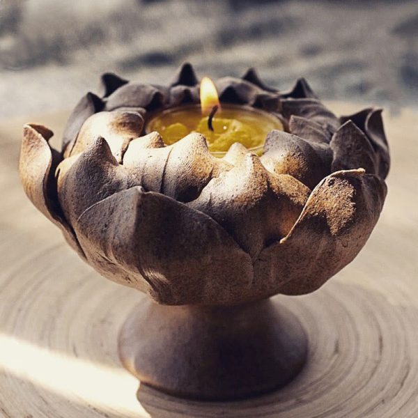 Buddha Stones Lotus Flower Ceramic Candle Holder Incense Burner Home Offering Decoration Discount