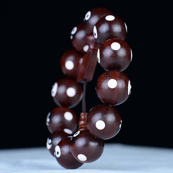 Buddha Stones Small Leaf Red Sandalwood Yin Yang Protection Bracelet on Sale - Image 3