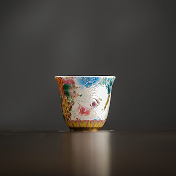 Buddha Stones Dragon Phoenix Flowers Ceramic Teacup Kung Fu Tea Cup 50ml For Cheap - Image 2