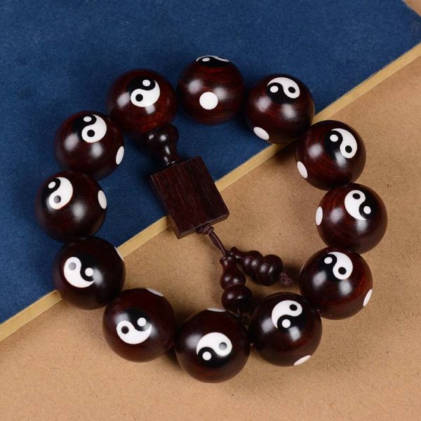 Buddha Stones Small Leaf Red Sandalwood Yin Yang Protection Bracelet on Sale - Image 2
