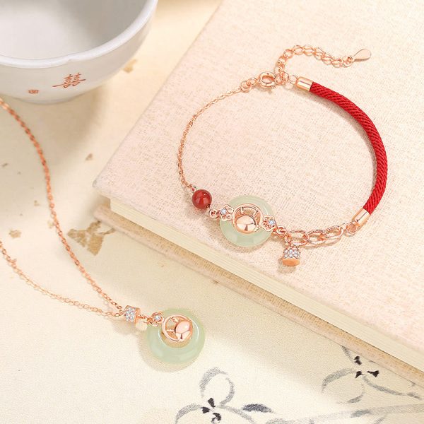 Buddha Stones 925 Sterling Silver Year of the Dragon Natural Hetian Jade Zircon Peace Buckle Protection Bracelet Necklace Pendant (Extra 30% Off | USE CODE: FS30) For Sale - Image 2
