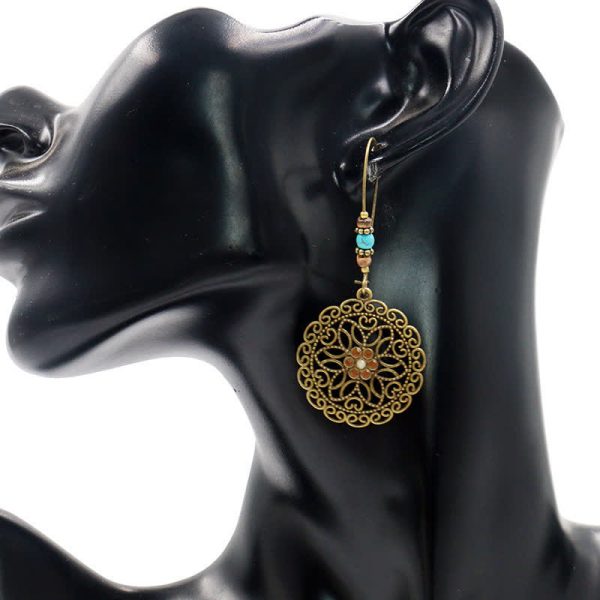 Buddha Stones Round Flower Design Luck Dangle Drop Earrings Online - Image 4