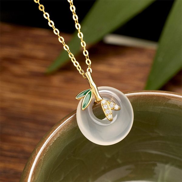 Buddha Stones 925 Sterling Silver Natural Chalcedony Bamboo Leaf Peace Buckle Positive Necklace Pendant (Extra 30% Off | USE CODE: FS30) Fashion - Image 3