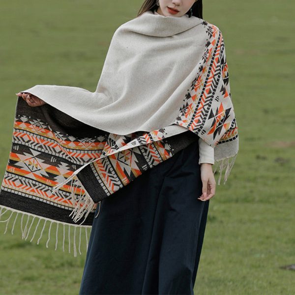 Buddha Stones Tibetan Shawl Colorful Geometry Winter Cozy Travel Scarf Wrap For Cheap - Image 2