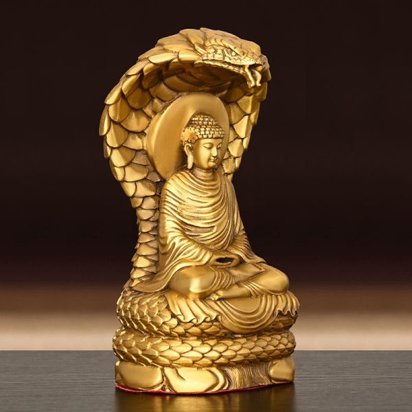 Buddha Stones Buddha Shakyamuni Snake Figurine Serenity Copper Statue Home Offering Decoration Supply - Image 2