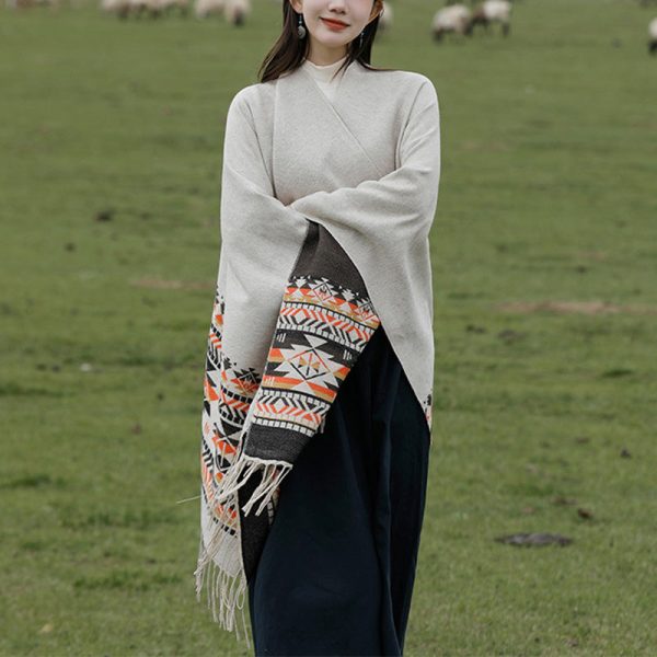 Buddha Stones Tibetan Shawl Colorful Geometry Winter Cozy Travel Scarf Wrap For Cheap - Image 5
