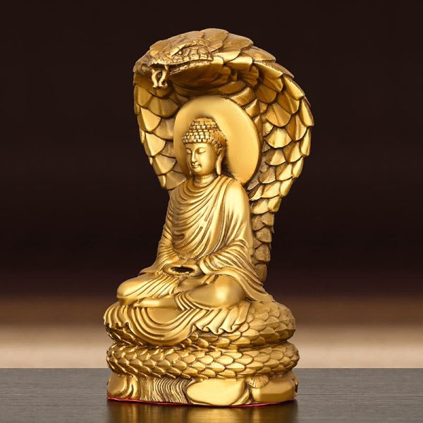 Buddha Stones Buddha Shakyamuni Snake Figurine Serenity Copper Statue Home Offering Decoration Supply - Image 3
