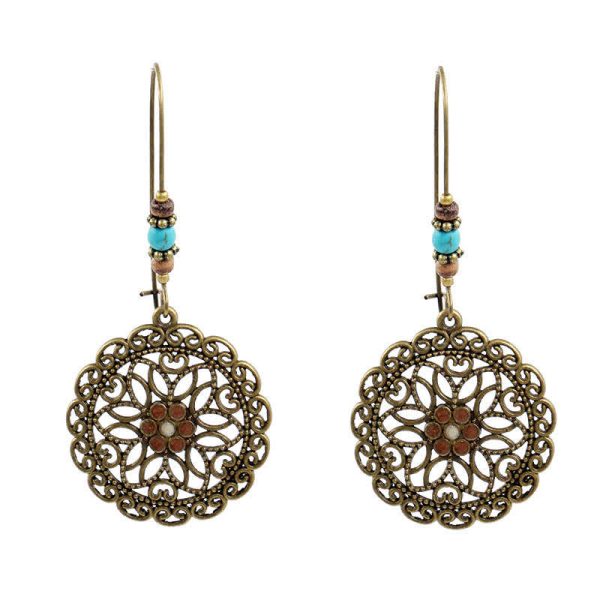 Buddha Stones Round Flower Design Luck Dangle Drop Earrings Online