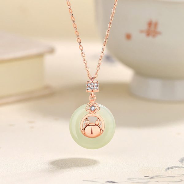 Buddha Stones 925 Sterling Silver Year of the Dragon Natural Hetian Jade Zircon Peace Buckle Protection Bracelet Necklace Pendant (Extra 30% Off | USE CODE: FS30) For Sale - Image 5