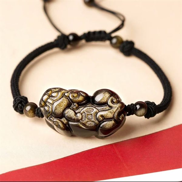 Buddha Stones Natural Obsidian Amethyst Citrine PiXiu Cooper Coin Wealth Bracelet Online Sale - Image 2