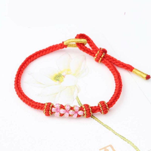 Buddha Stones Handmade Three Peach Blossoms Luck Eight Strands Braided String Bracelet Online Hot Sale - Image 2