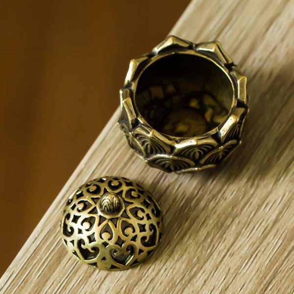 Buddha Stones Tibetan Mini Lotus Pattern Meditation Copper Incense Burner Online - Image 4