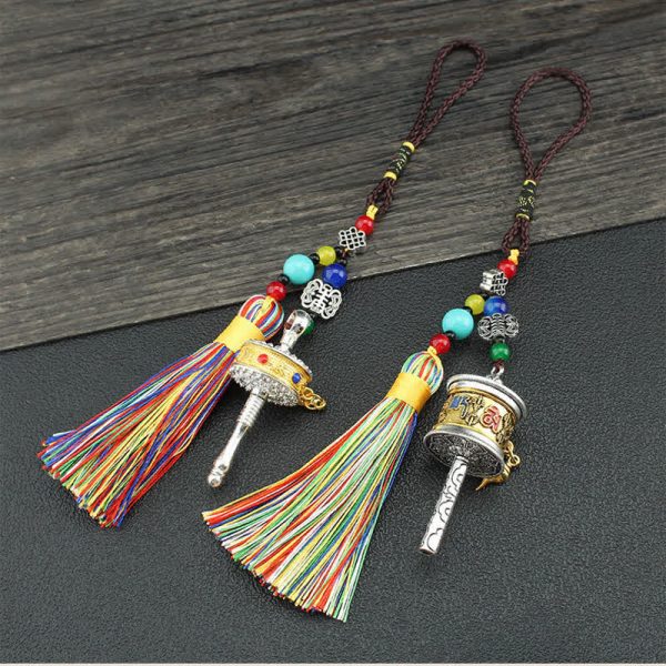 Buddha Stones Tibet Om Mani Padme Hum Prayer Wheel Tassel Bag Car Hanging Decoration Online Sale