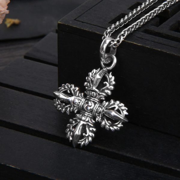 Buddha Stones 925 Sterling Silver Double Dorje Vajra Spiritual Strength Necklace Pendant Online Hot Sale - Image 5