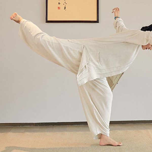 Buddha Stones Plain Long Sleeve Coat Jacket Top Wide Leg Pants Zen Tai Chi Yoga Meditation Clothing Discount - Image 4