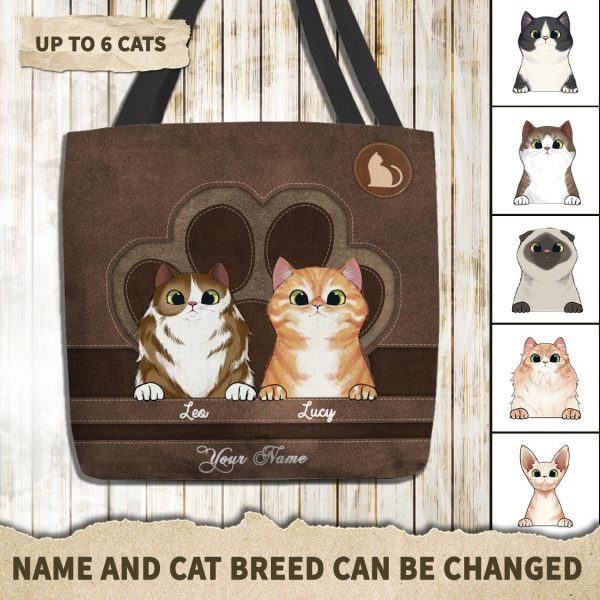 Cat Paws Personalized All Over Tote Bag, Personalized Gift for Cat Lovers, Cat Mom, Cat Dad - TO018PS02 Sale